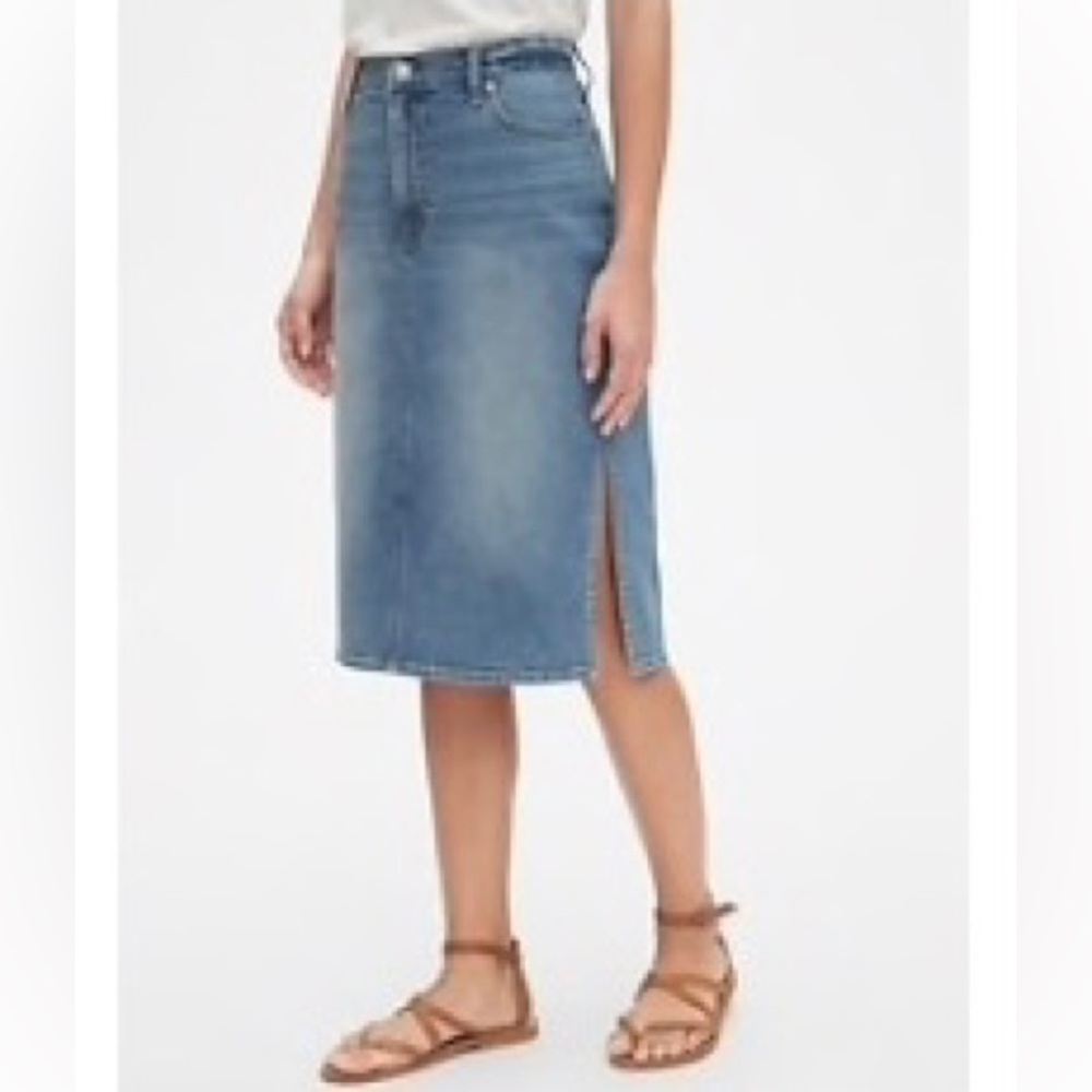 Gap high rise denim midi skirt 30